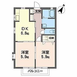 JR仙石線 本塩釜駅 徒歩2分の賃貸アパート 2階2DKの間取り