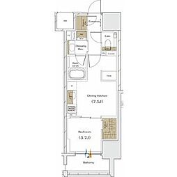 ザ・パークハビオ谷町六丁目クロス 1DKの間取図画像