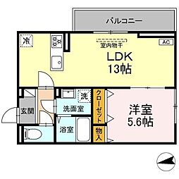 ベルディール 1LDKの間取図画像