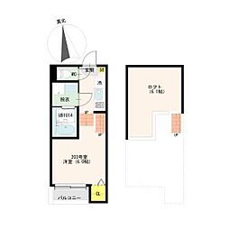 VAN SOREIL(ヴァンソレイユ)野並 203 2階1Kの間取り