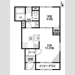 リーブルファイン大治田III　1号棟 101 1階1LDKの間取り
