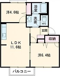 グレースハイム　Ｂ棟 203 2階2LDKの間取り
