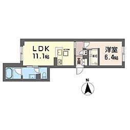 アメリス 103 1階1LDKの間取り