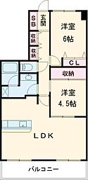 アルファステイツ朝霧丘 2LDKの間取図画像