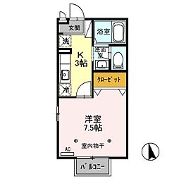 クレール矢中A 1Kの間取図画像