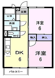 サンヒルズ志戸部B 2DKの間取図画像