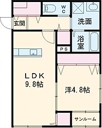 新潟市中央区下所島1丁目アパート 1LDKの間取図画像