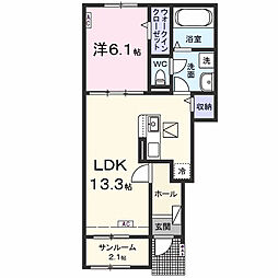ベルカーナ 福(フク) 1LDKの間取図画像