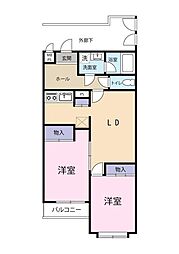 ヒロロイヤルハイツ長津田 2LDKの間取図画像