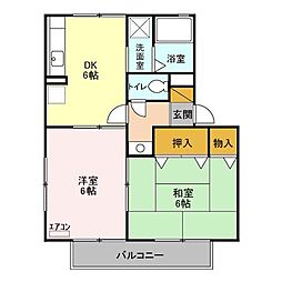 ヴィラフォーレA 2DKの間取図画像