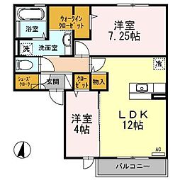 セジュール牧野 2LDKの間取図画像