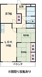 シャトー雁宿 3LDKの間取図画像