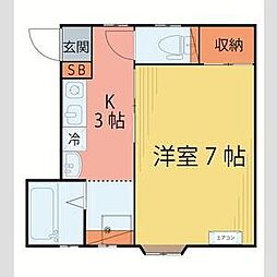 八幡ヒルハウス2 1Kの間取図画像