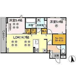 D-ROOM折尾駅前 2LDKの間取図画像