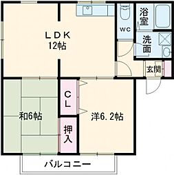 グランドールユウB棟 2LDKの間取図画像