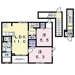 カーサ・ヴェルデ 2LDKの間取図画像