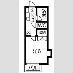 フォーチュンヒルズ3 1Kの間取図画像
