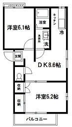 グランハイムたなか 2DKの間取図画像