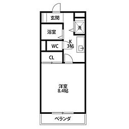 コスモベルテ 1Kの間取図画像