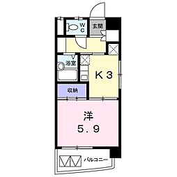 ドミール本城 1Kの間取図画像