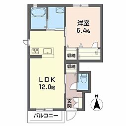 シャーメゾンかすみB 1LDKの間取図画像