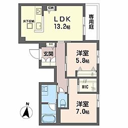 ラウンドヒルズK 2LDKの間取図画像
