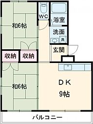 メロディーハイツ下村2号棟 2LDKの間取図画像