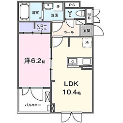 カーサ ビアンカ デュエ 1LDKの間取図画像
