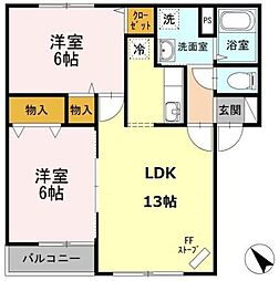 来夢壱番館 2LDKの間取図画像