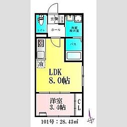 BAU北仙台 1LDKの間取図画像