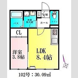 BAU北仙台 1LDKの間取図画像
