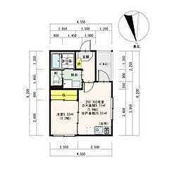 ハーモニーテラス紅雲町 1DKの間取図画像
