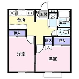 ロッキーレジデンス 2DKの間取図画像