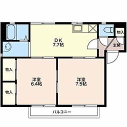 モンアミD 2DKの間取図画像