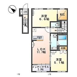 仮)スターテラスII宇都宮市下栗新築アパート 2LDKの間取図画像