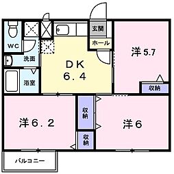 エルディム関森B 3DKの間取図画像