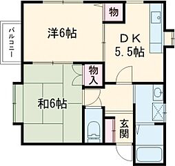 サンライズタウンC 2DKの間取図画像