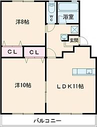 カトウハイツ 2LDKの間取図画像