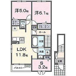 クラール倉治A 3LDKの間取図画像
