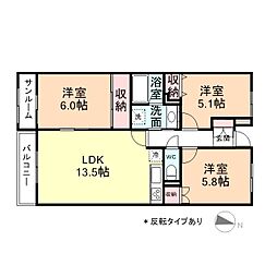 フィール高岡駅南 3LDKの間取図画像