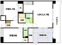 クレール安芸 3LDKの間取図画像