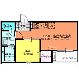 Fstyle八尾北久宝寺 1LDKの間取図画像