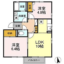 ヴィクトリータウンB 2LDKの間取図画像