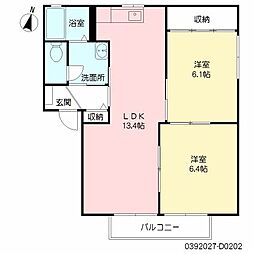 サンライズD 2LDKの間取図画像