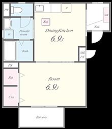 サンフローラ中央 1DKの間取図画像
