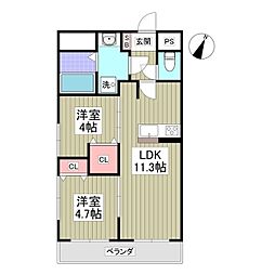 リバーサイドマンション 2LDKの間取図画像