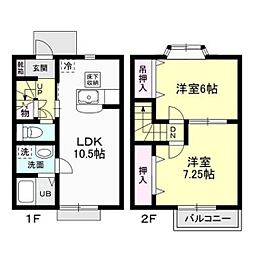 グランシャリオ内原A棟 2LDKの間取図画像