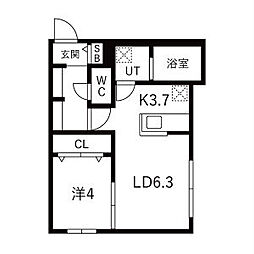札幌市北区新琴似十条1丁目マンション 1LDKの間取図画像