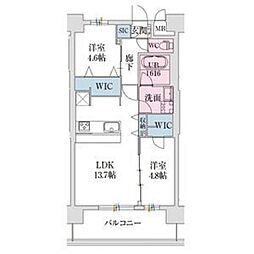 スプランディッド難波VII 2LDKの間取図画像