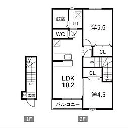 Be fine 新利府 2LDKの間取図画像